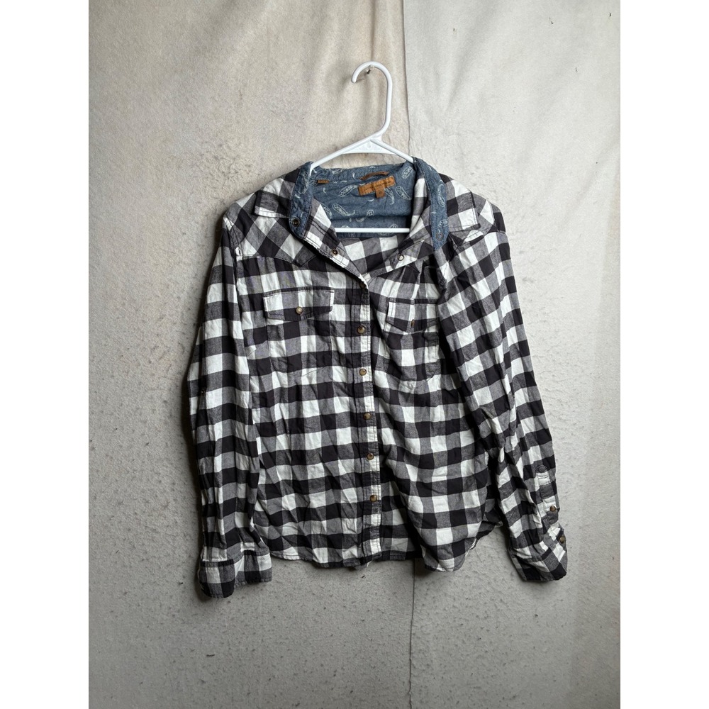 Jacks Girlfriend Black White Buffalo Plaid Western Button Down Shirt Medium